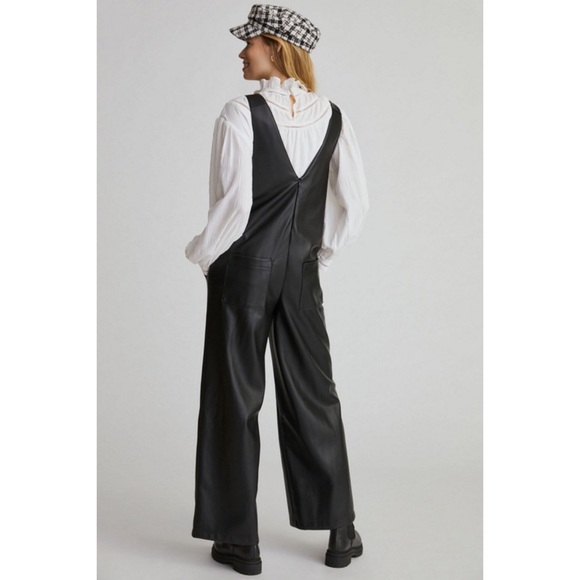 Anthropologie Avec Les Filles Vegan Leather Wide Leg Jumpsuit Black L - Picture 5 of 7